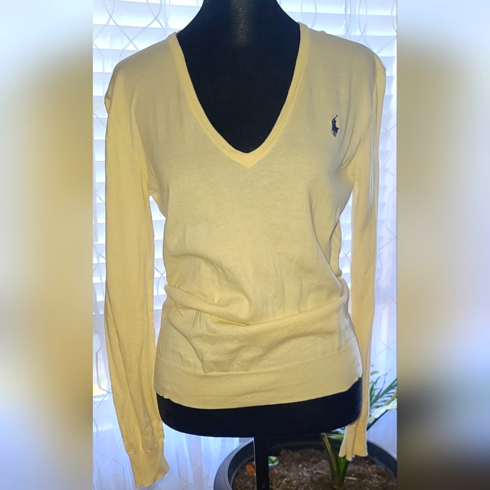 Vintage Iconic Sinature Polo Ralph Lauren Long Sleeve V-Neck Sweater Size SP